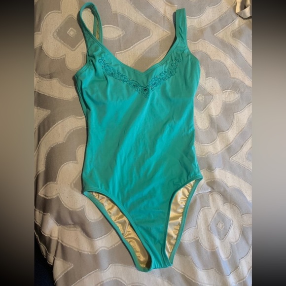 Turquoise jeweled One Piece Bathing suit cross cross back built in underwire bra - Picture 1 of 8